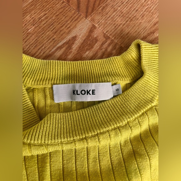 KLOKE Ribbed Knit Short Sleeve Top – Chartreuse Green / Yellow, Size Small - Picture 3 of 5
